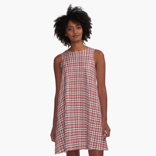 Coral Pink, Black, and White Plaid Dress