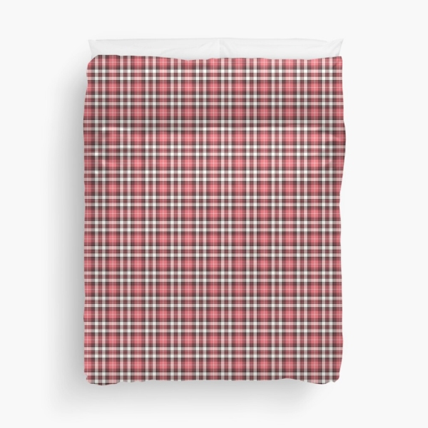 Coral pink, black, and white plaid duvet cover