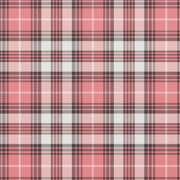 Coral Pink, Black and White Plaid Fabric