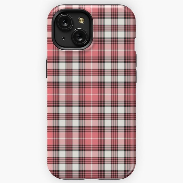 Coral pink, black, and white plaid iPhone case