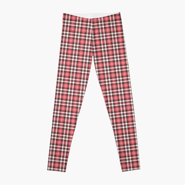 Coral pink, black, and white plaid leggings