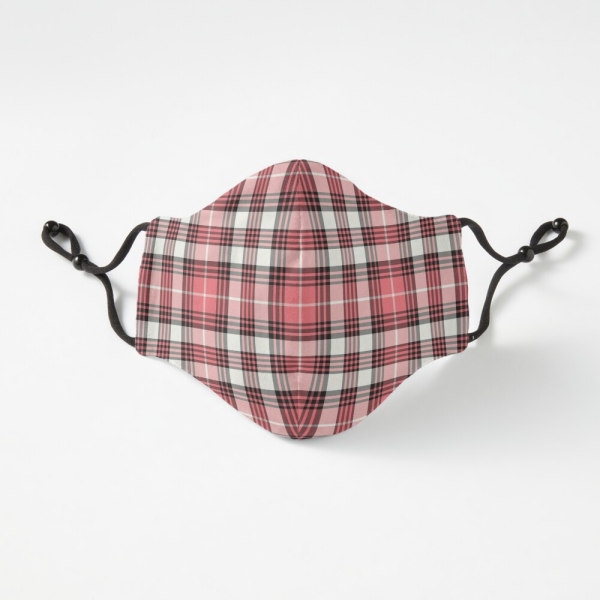 Coral pink, black, and white plaid fitted face mask