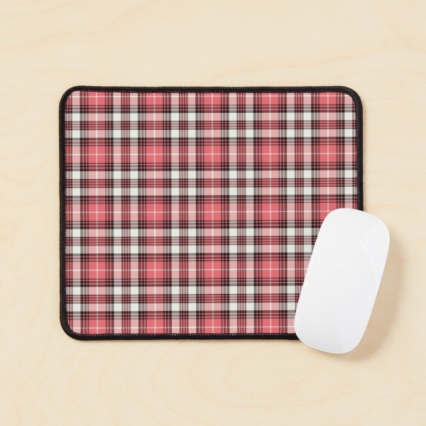 Coral pink, black, and white plaid mouse pad