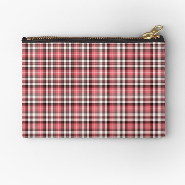 Coral pink, black, and white plaid accessory bag