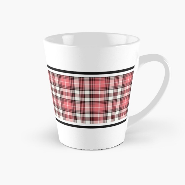 Coral pink, black, and white plaid tall mug