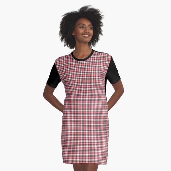 Coral pink, black, and white plaid tee shirt dress