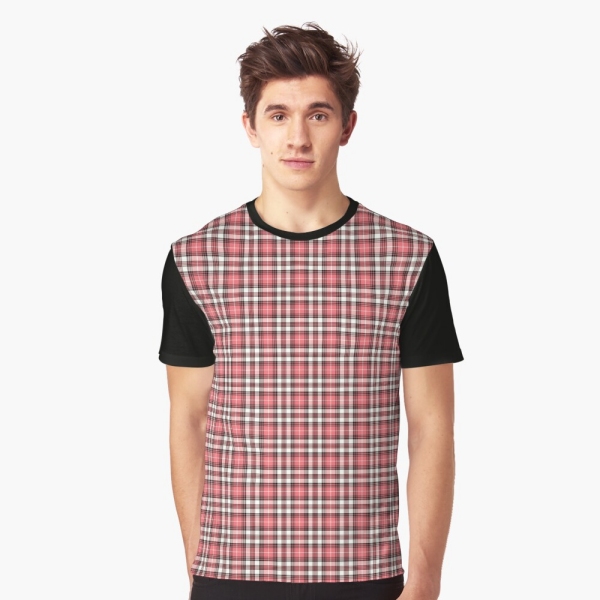 Coral pink, black, and white plaid tee shirt