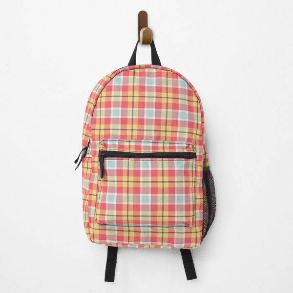 Coral Pink and Yellow Plaid Backpack