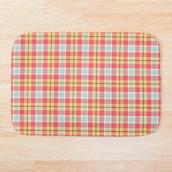 Pink and yellow plaid floor mat