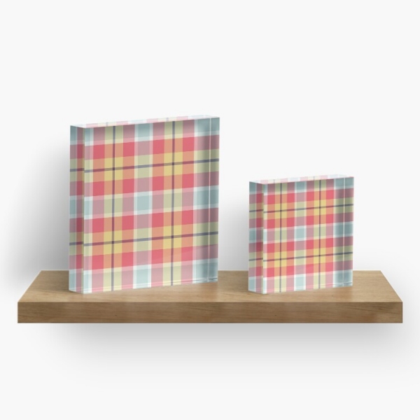Pink and yellow plaid acrylic block