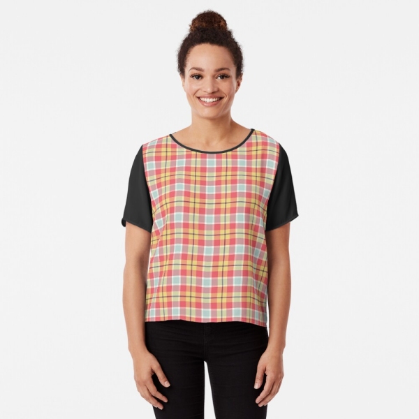 Coral Pink and Yellow Plaid Top