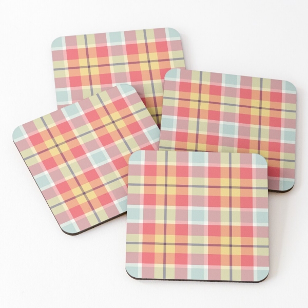 Pink and yellow plaid beverage coasters