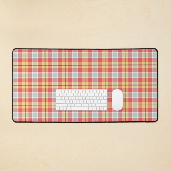 Coral Pink and Yellow Plaid Desk Mat