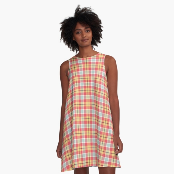Pink and yellow plaid a-line dress