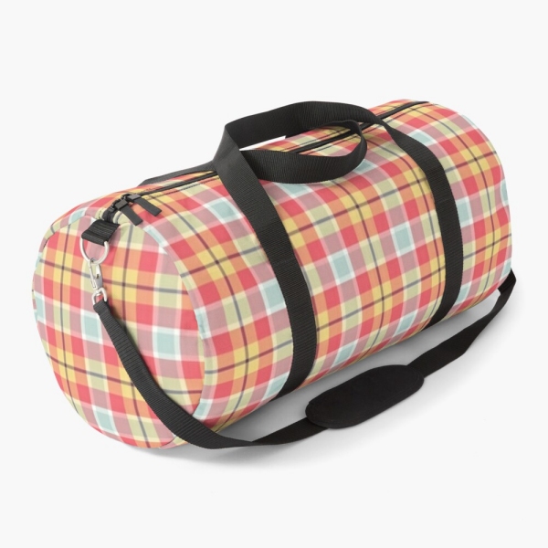 Pink and yellow plaid duffle bag