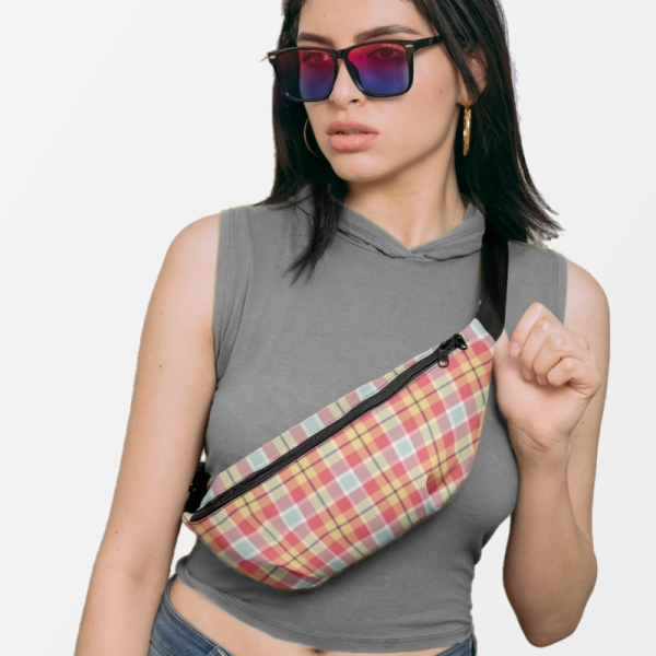 Coral Pink and Yellow Plaid Fanny Pack