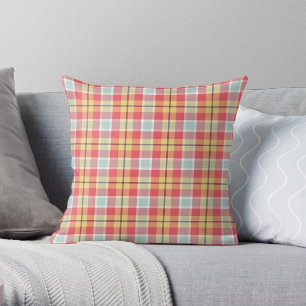 Pink and yellow plaid throw pillow