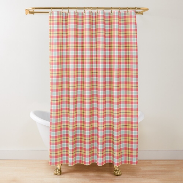 Pink and yellow plaid shower curtain