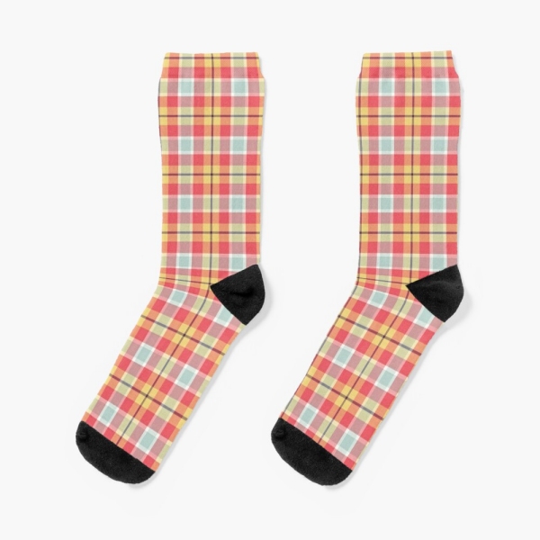 Coral Pink and Yellow Plaid Socks