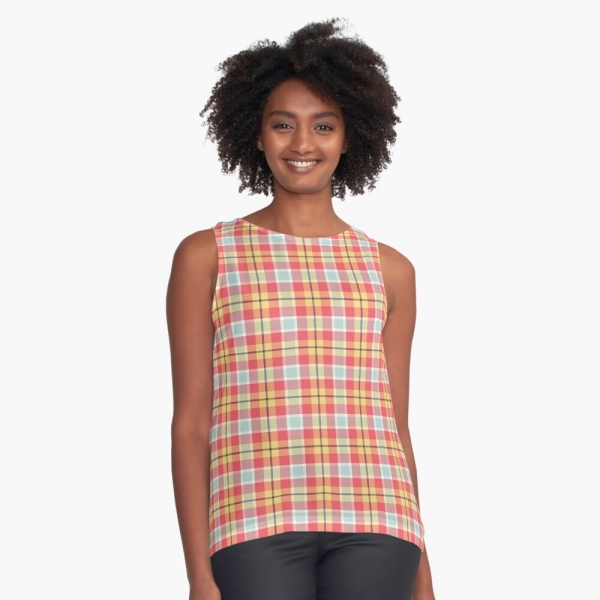 Pink and yellow plaid sleeveless top