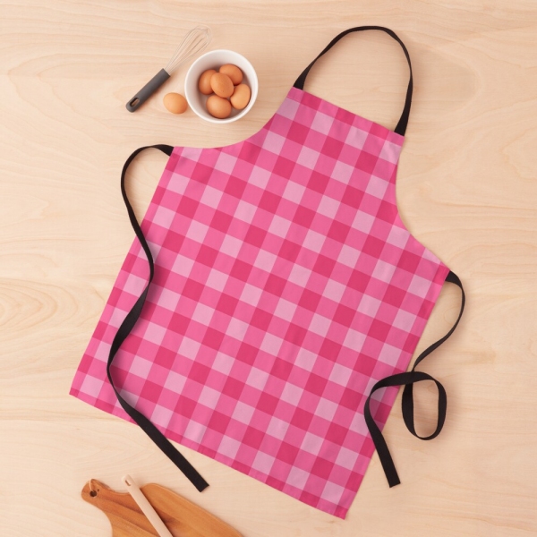 Bright pink checkered plaid apron