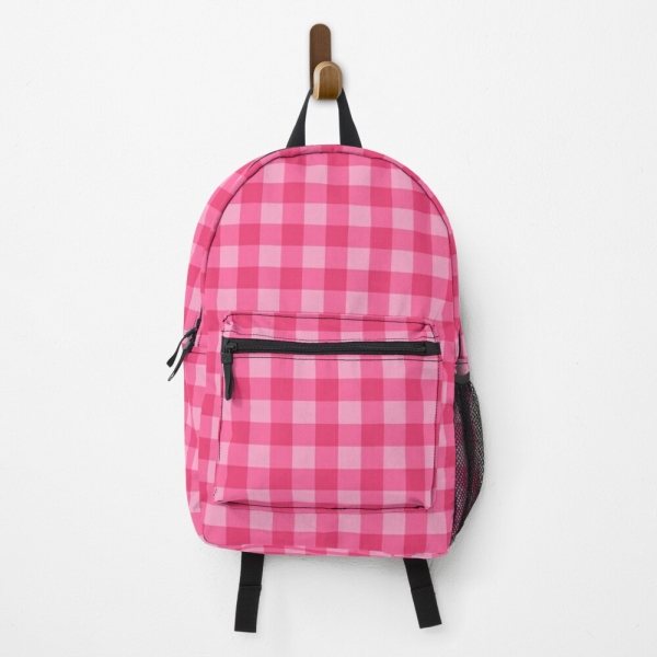 Bright Pink Checkered Plaid Backpack