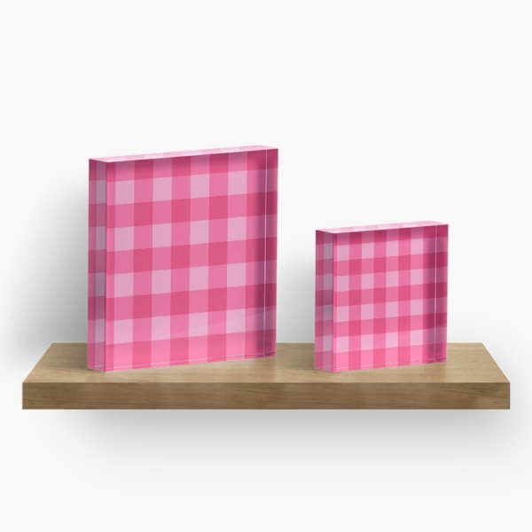 Bright pink checkered plaid acrylic block