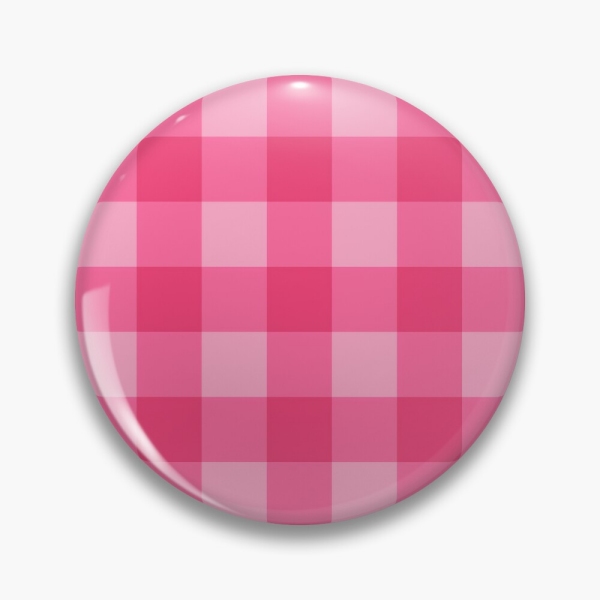 Bright pink checkered plaid pinback button