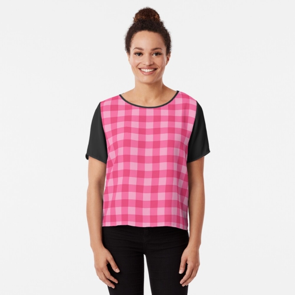 Bright Pink Checkered Plaid Top
