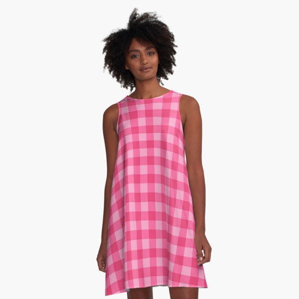 Bright Pink Checkered Plaid Dress
