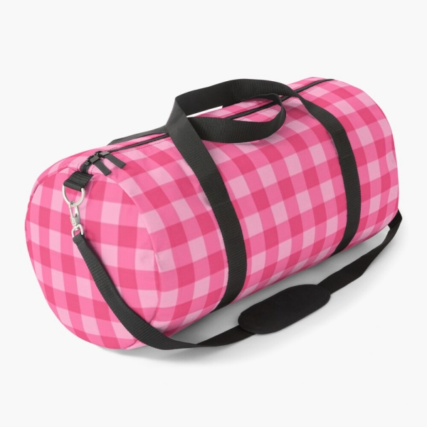 Bright pink checkered plaid duffle bag