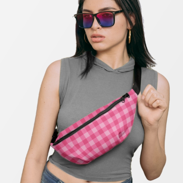 Bright Pink Checkered Plaid Fanny Pack