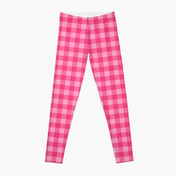 Bright pink checkered plaid leggings
