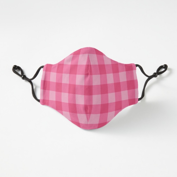Bright pink checkered plaid fitted face mask