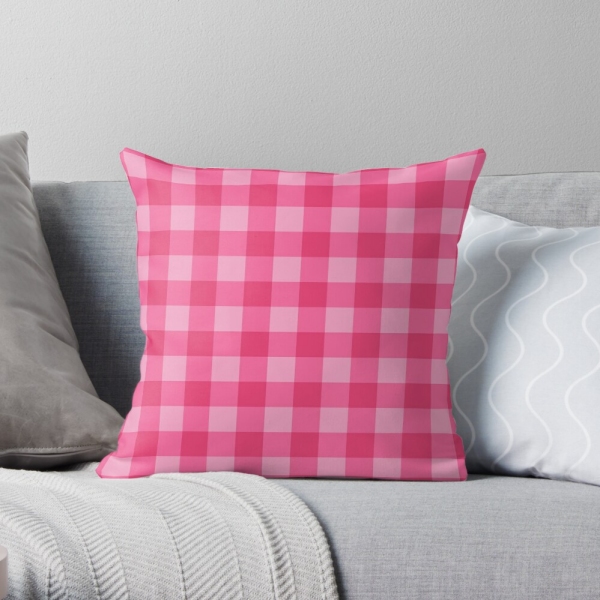 Bright pink checkered plaid throw pillow