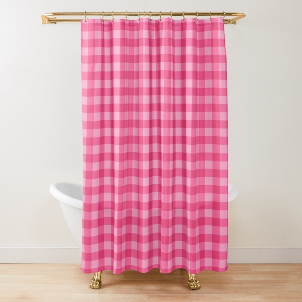 Bright pink checkered plaid shower curtain