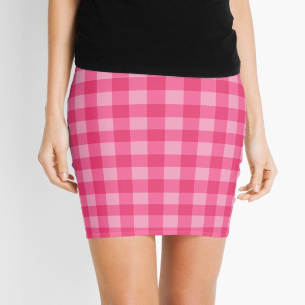 Bright pink checkered plaid mini skirt