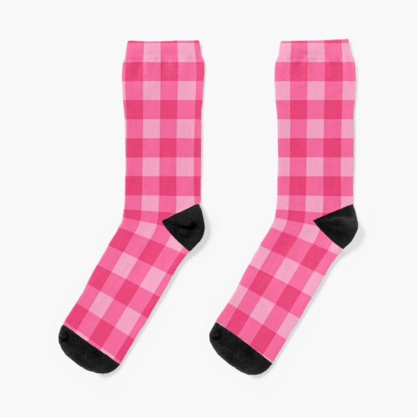 Bright Pink Checkered Plaid Socks