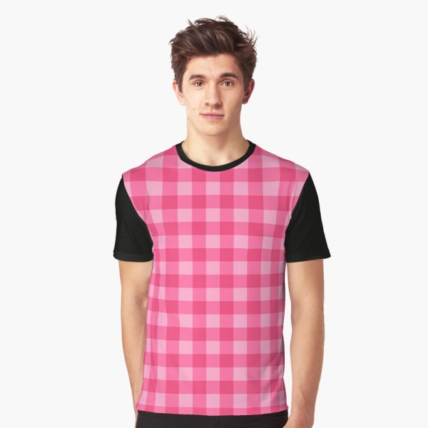 Bright pink checkered plaid tee shirt
