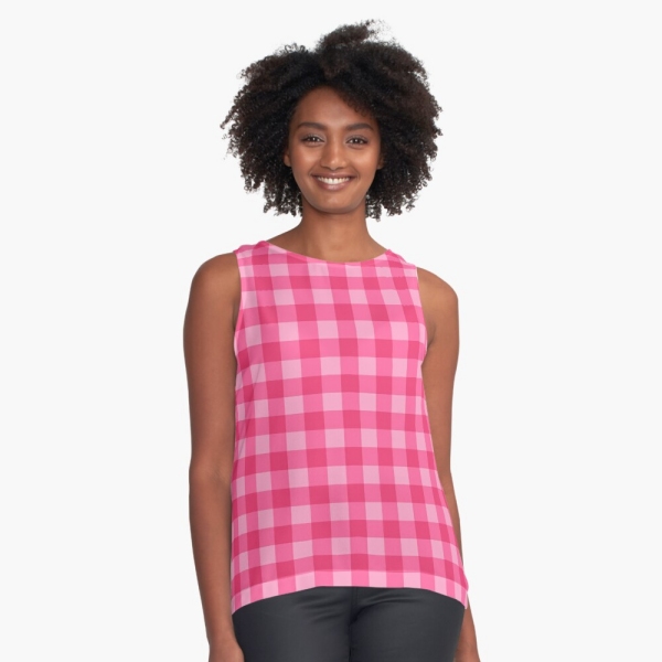 Bright pink checkered plaid sleeveless top