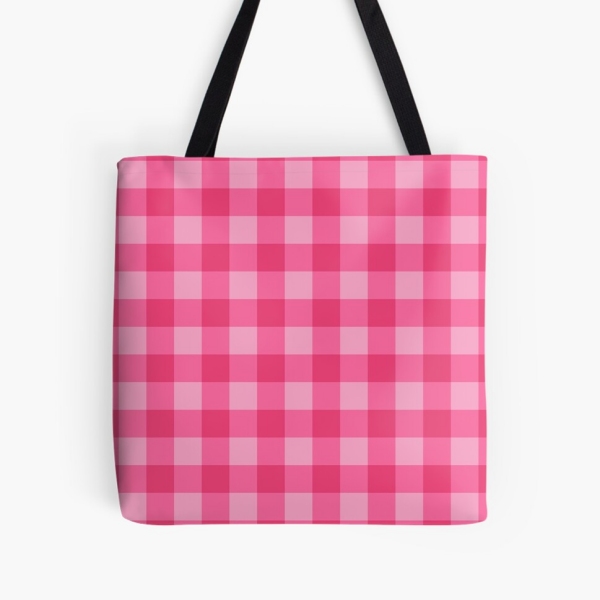 Bright pink checkered plaid tote bag