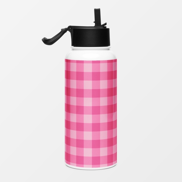 Bright pink checkered plaid water jug