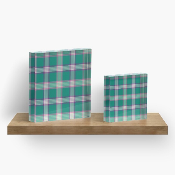 Emerald green and purple plaid acrylic block