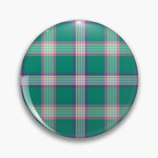 Emerald green and purple plaid pinback button