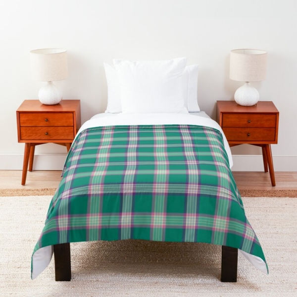 Emerald green and purple plaid comforter