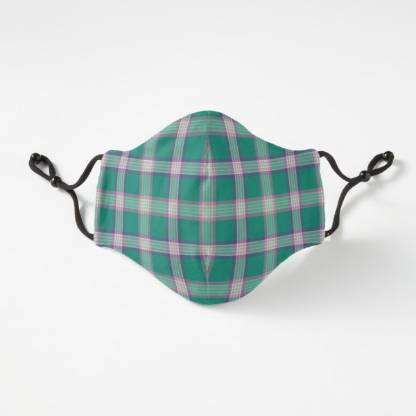 Emerald green and purple plaid fitted face mask