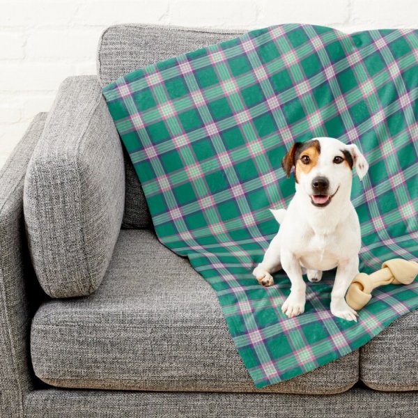 Emerald green and purple plaid pet blanket