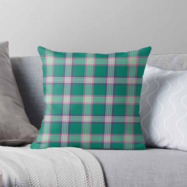 Emerald green and purple plaid throw pillow