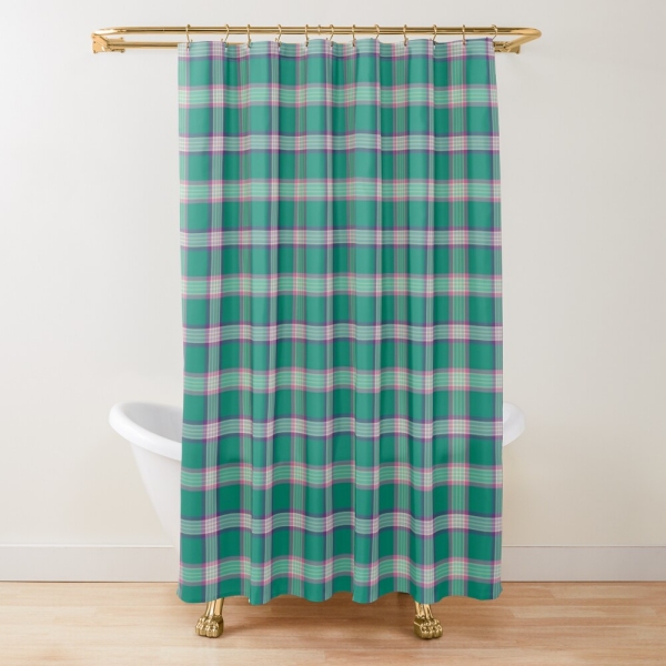 Emerald green and purple plaid shower curtain