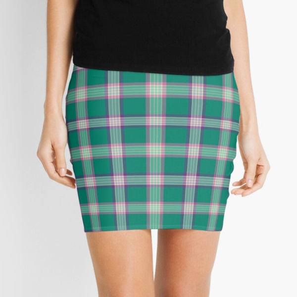 Emerald green and purple plaid mini skirt